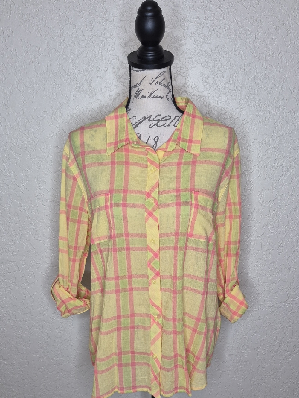 Basic Editions Plaid Button Front Shirt Size XL
